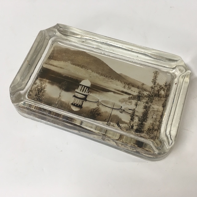 ASHTRAY, Novelty - Glass w Lake Photo